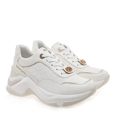 Ζευγάρι γυναικεία λευκά sneakers Renato Garini, όψη τριών τετάρτων
