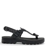 Γυναικεία ανατομικά σανδάλια Fantasy Sandals S9005 Marlena σε μαύρο mosaic χρώμα, πλάγια όψη που αναδεικνύει το ανάγλυφο δέρμα.