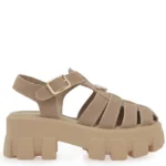 Πλάγια όψη σε γυναικείο πέδιλο flatform Renato Garini W403R6093585 σε μπεζ καστόρι με λουράκι