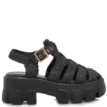 Πλάγια όψη σε γυναικείο πέδιλο flatform Renato Garini W403R60937A5 σε μαύρο κροσέ σχέδιο με λουράκι