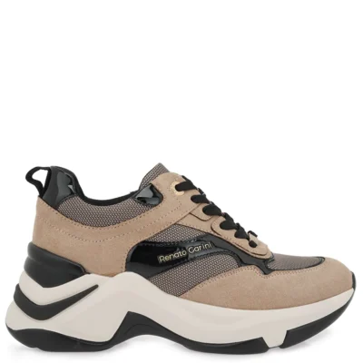 Γυναικεία sneakers Renato Garini X119R164414Y Μπεζ Μαύρο Πλατίνα σε πλάγια όψη
