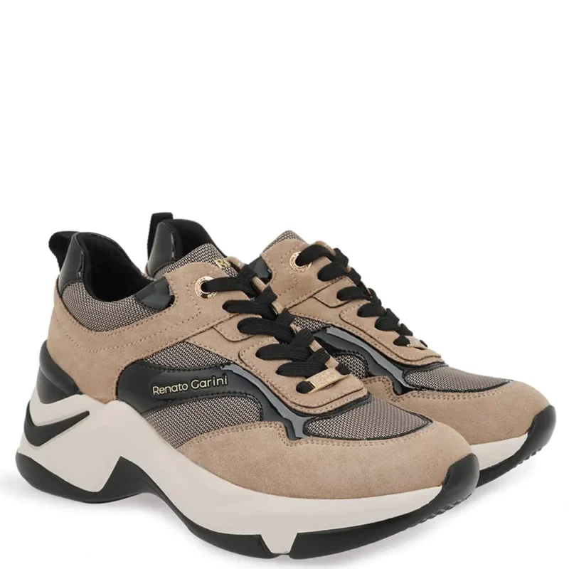 Γυναικεία sneakers Renato Garini X119R164414Y Μπεζ Μαύρο Πλατίνα — πλήρης όψη ζευγαριού