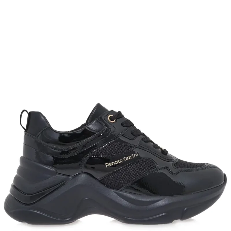 Γυναικεία sneakers Renato Garini X119R164429Z Μαύρο Βερνί Σπαστό Μαύρο σε πλάγια όψη