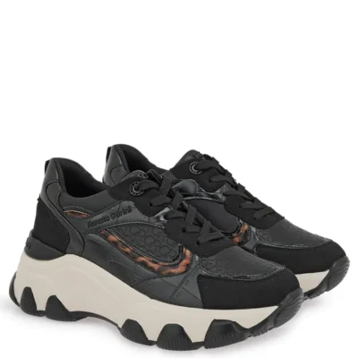 Γυναικεία sneakers Renato Garini X119R2083AG2 Μαύρο Στάμπα Λεοπάρ — πλήρης όψη ζευγαριού