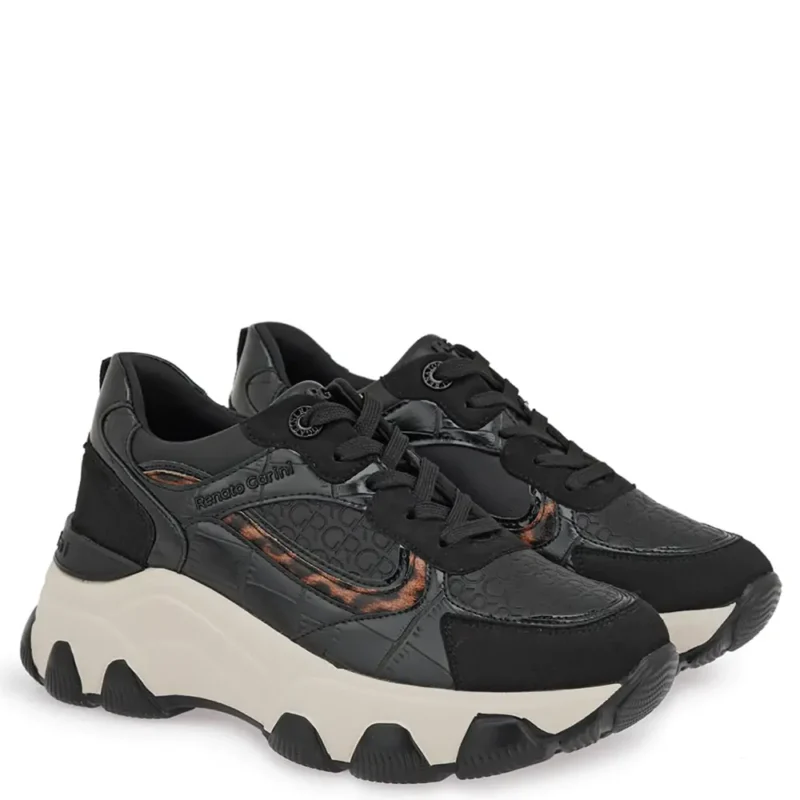 Γυναικεία sneakers Renato Garini X119R2083AG2 Μαύρο Στάμπα Λεοπάρ — πλήρης όψη ζευγαριού