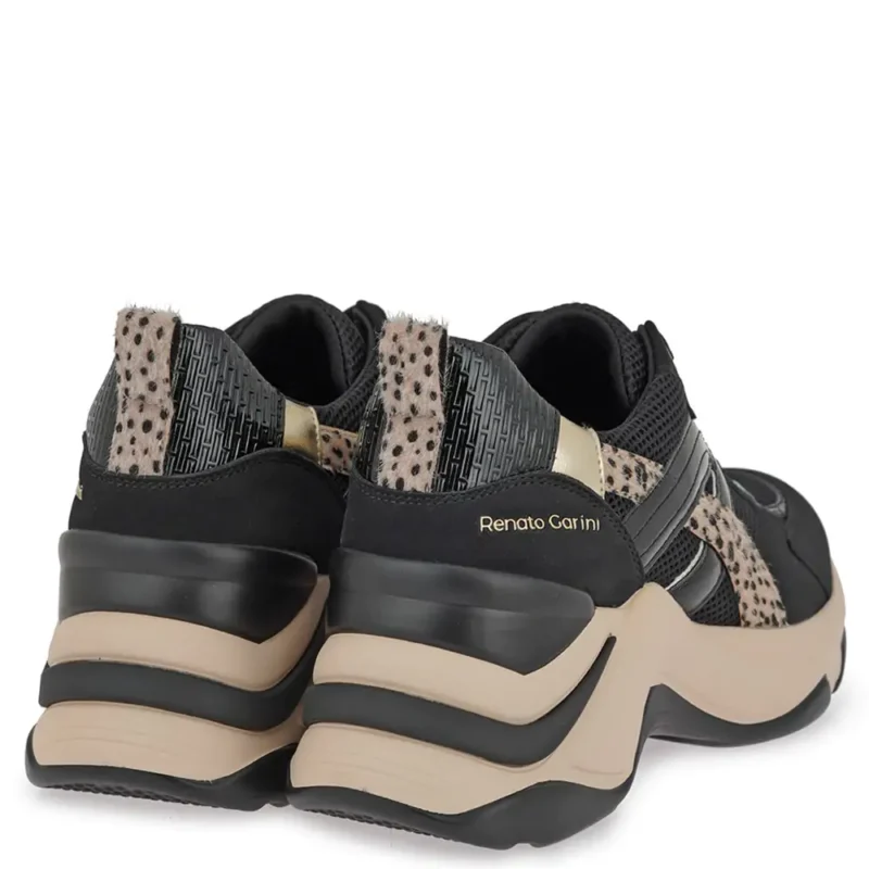 Γυναικεία sneakers Renato Garini X119R62732R5 Μαύρο Nubuck Λεοπάρ Πόνυ — πίσω όψη