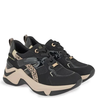 Γυναικεία sneakers Renato Garini X119R62732R5 Μαύρο Nubuck Λεοπάρ Πόνυ — πλήρης όψη ζευγαριού