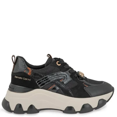 Γυναικεία sneakers Renato Garini X119R81033M0 Μαύρο Λεοπάρ Βερνί σε πλάγια όψη