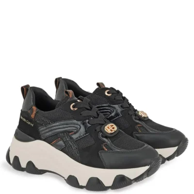 Γυναικεία sneakers Renato Garini X119R81033M0 Μαύρο Λεοπάρ Βερνί — πλήρης όψη ζευγαριού