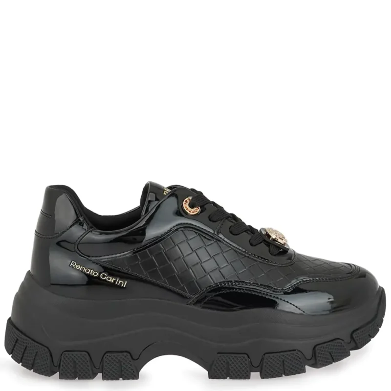 gynaikeia-sneakers-renato-garini-X119R502367H-mayro-berni-plekto-plai Γυναικεία sneakers Renato Garini X119R502367H Μαύρο Βερνί Πλεκτό σε πλάγια όψη