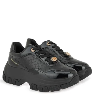 Γυναικεία sneakers Renato Garini X119R502367H Μαύρο Βερνί Πλεκτό — πλήρης όψη ζευγαριού